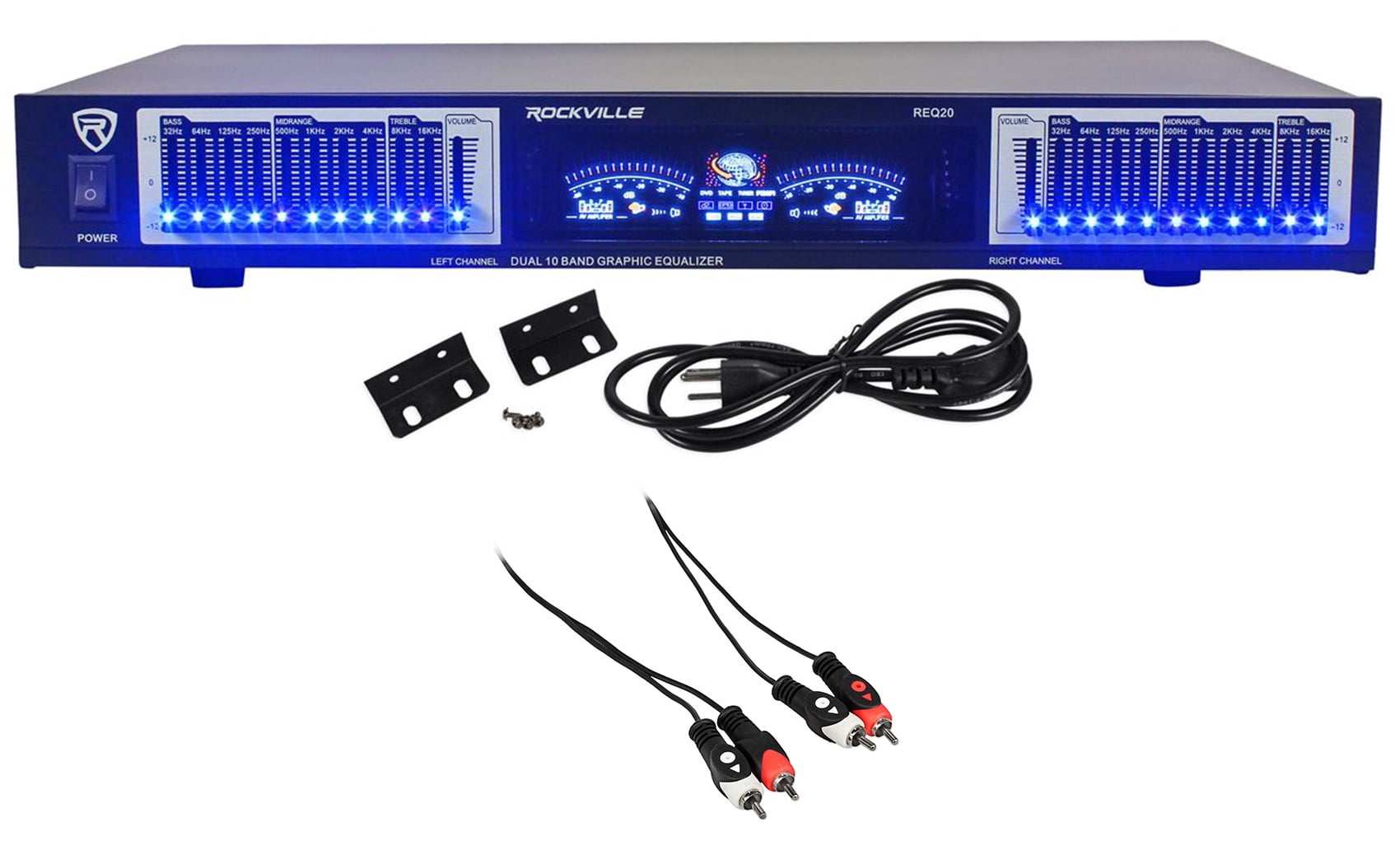 Rockville REQ20 Pro Dual 10-Band Equalizer w/ VU Meters