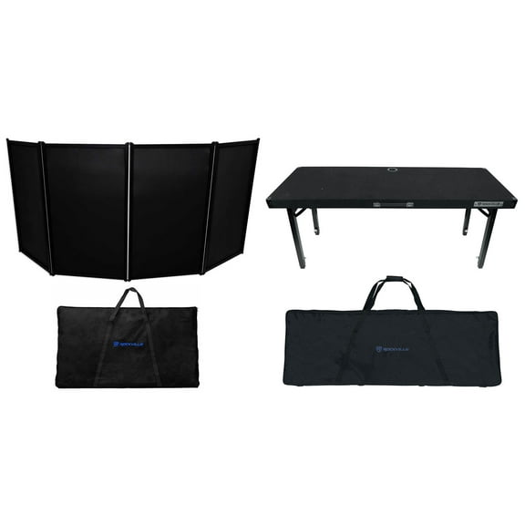 Rockville RFAAC Black Facade Booth+Travel Bag+Scrim+Foldable Adjustable DJ Table