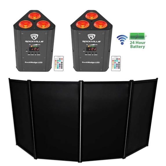 Rockville RFAAC DJ Event Facade Booth+Travel Bag+Scrim+2 Wireless DMX Par Lights
