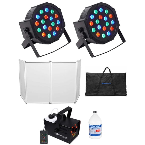 Rockville RFAAW DJ Event Facade Booth+Travel Bag+LED Fogger+Fluid+2) Wash Lights
