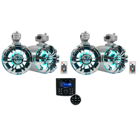 Rockville RGHR-ZA 4 Zone Marine Bluetooth Stereo+(4) 6.5" LED Wakeboard Speakers