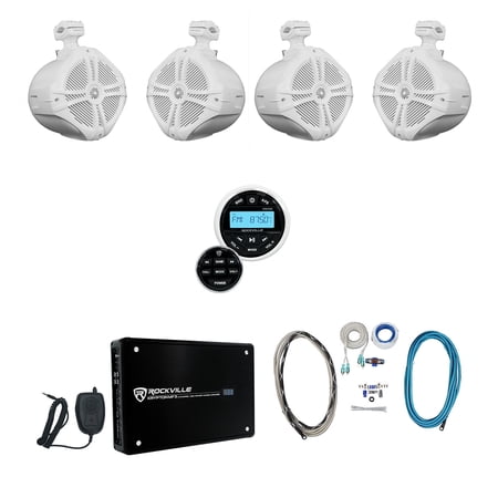 Rockville RGHR2 Marine Bluetooth Receiver+Remote+(4) 8" Wakeboards+Amplifier+Kit