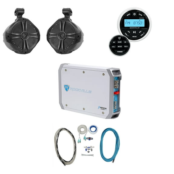 Rockville RGHR2 Marine Bluetooth Receiver+Remote+8" Wakeboards+2-Ch Amp+Wire Kit