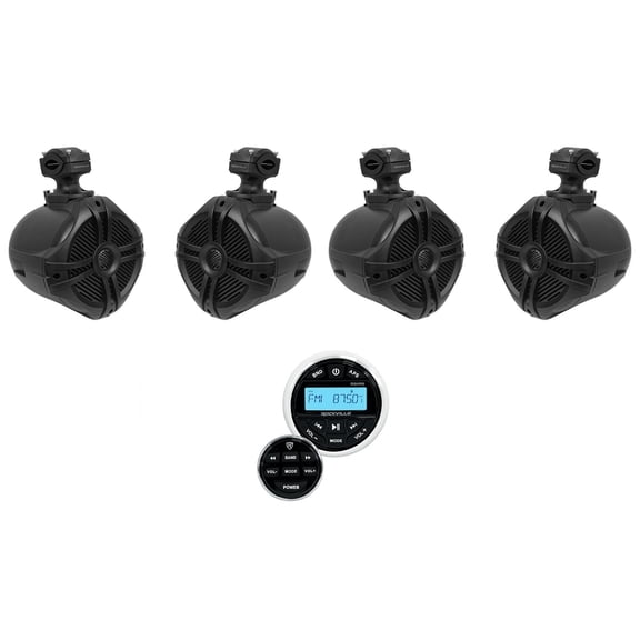 Rockville RGHR2 Marine Bluetooth Receiver, USB+Remote+4) 6.5" Wakeboard Speakers