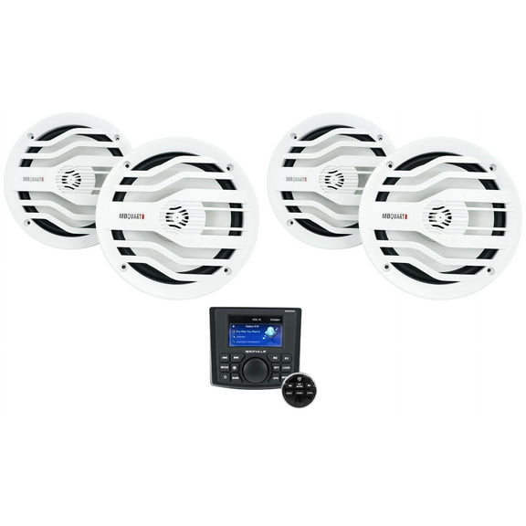 Rockville RGHR45 4 Zone Marine Bluetooth Receiver+4 White MB Quart 6.5" Speakers