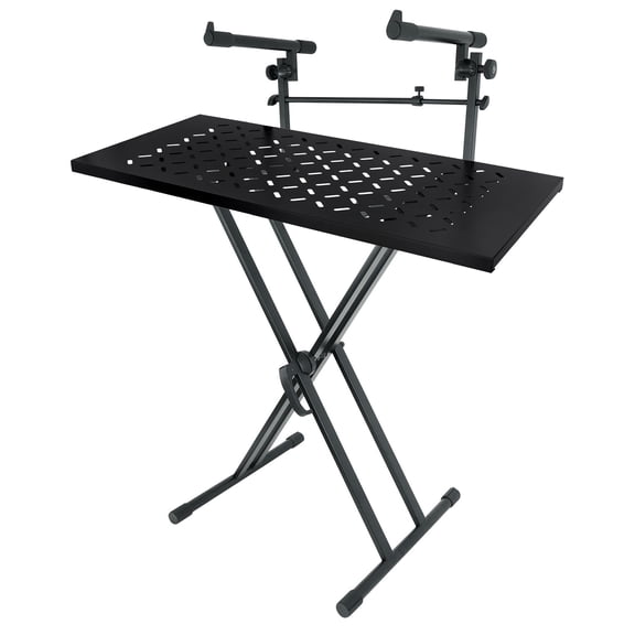 Rockville RKS42X Bundle: 2 Tier X Keyboard and DJ Stand with Quick Release Mechanism, KS2 Shelf, Portable Table Setup for Stage, 2-items