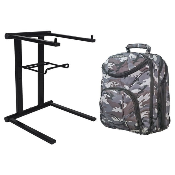 Rockville RLS2400 Foldable DJ/Studio Laptop/Interface Stand w/ Gear CAMOPACK