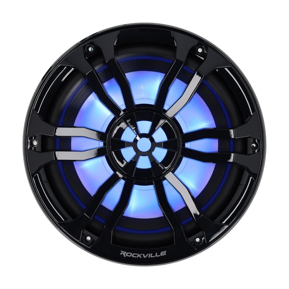 Rockville RM-PREMIUM102 Black Marine Boat 10" Subwoofer 1200W Dual 2 Ohm, Free Air Design, RGB LED Lighting, Polycarbonate Cone, for Boats and Marine Audio