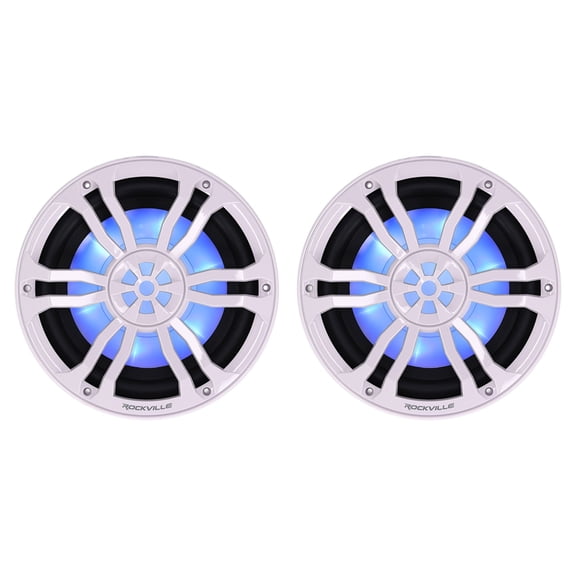 Rockville RM-PREMIUM104 10 in White Marine Subwoofer Free Air RGB LED, Waterproof Design, Free Air Design, for Marine Audio, 2-piece