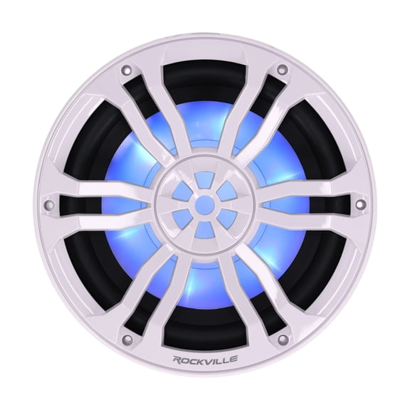 Rockville RM-PREMIUM104 10" 1200W Free-Air Marine Subwoofer, Dual 4-Ohm, RGB LED, White