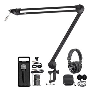 Rockville RMC-XLR Bundle: Dynamic Wired Handheld Microphone, PRO-M50 Studio Headphones, 512-BBA Boom Arm Stand, Recording Setup, 3-Items
