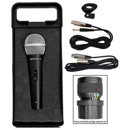 Rockville RMC-XLR High-End Metal Handheld Wired Microphone with M-56 Cartridge and Dual OFC Cables Black