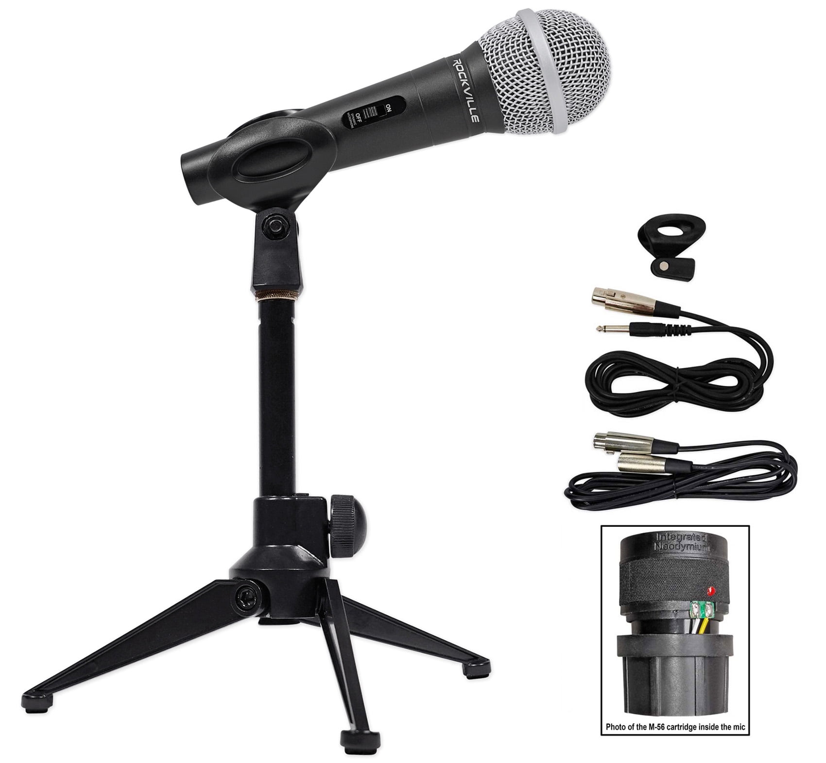 Rockville RMC-XLR Metal DJ Handheld Wired Microphone+Mic Stand w (2) Cables
