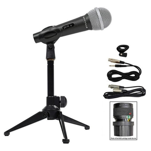 Rockville RMC-XLR Metal DJ Handheld Wired Microphone+Mic Stand w (2) Cables