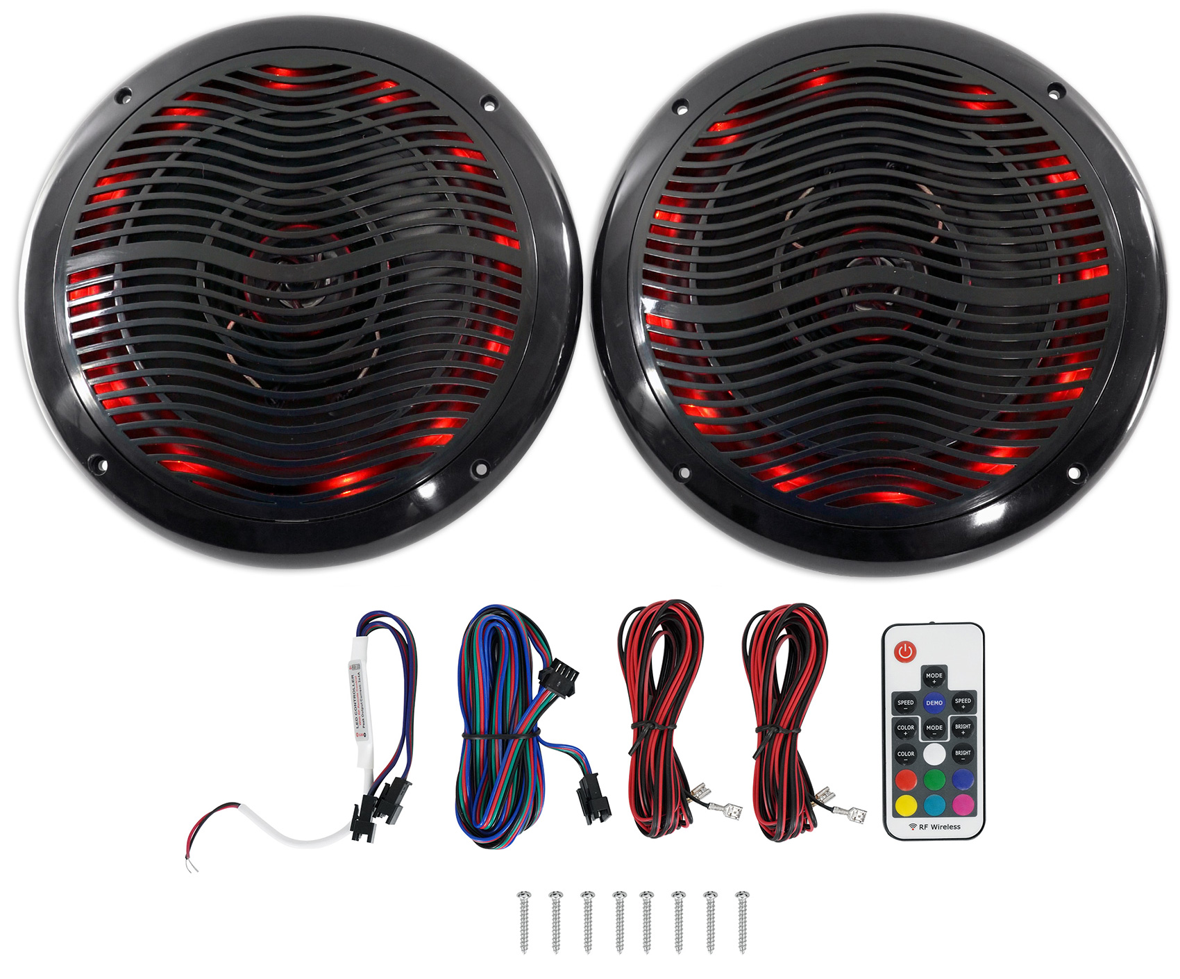 Rockville RMC65LB 6.5" 600w 2-Way Black Marine Speakers w/Multi Color LED+Remote - image 1 of 7
