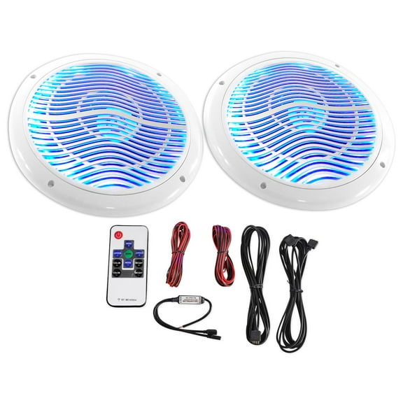 Rockville RMC65LW 6.5" 600w 2-Way White Marine Speakers w/Multi Color LED+Remote
