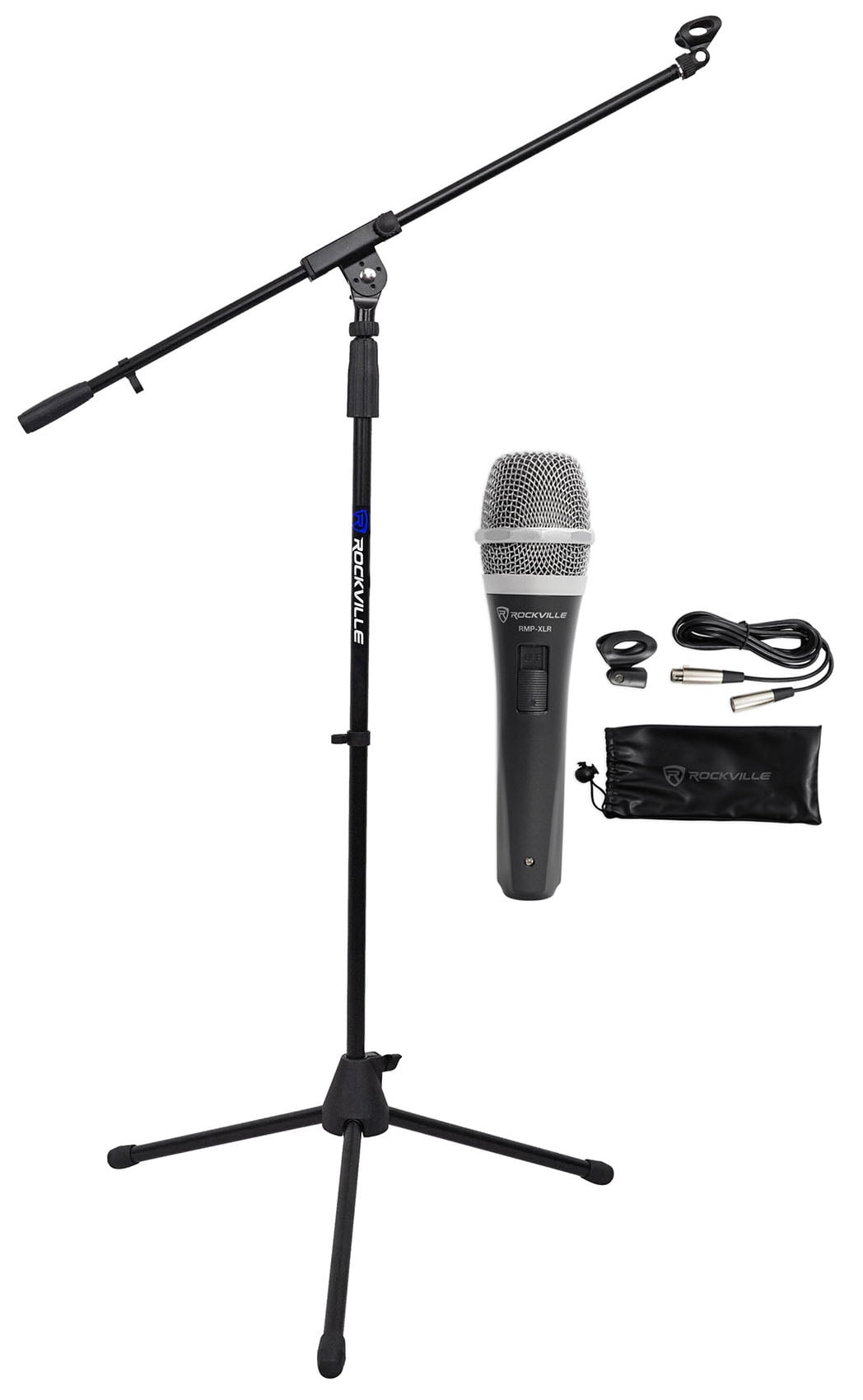 Rockville RMP-XLR Dynamic Cardioid Pro Microphone +10' XLR Cable + Clip + Stand