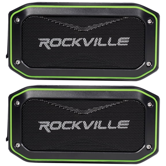 Rockville ROCK ANYWHERE 2-Pack Portable Bluetooth Speaker, 20W Output, 30-Hour Battery, IPX7 Waterproof, TWS Stereo, Includes Handlebar Mount, Cables