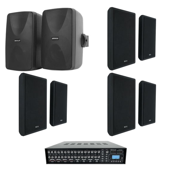 Rockville ROCK MATRIX 4-Zone Home Receiver Amp+(8) 5.25" Black Wall Speakers