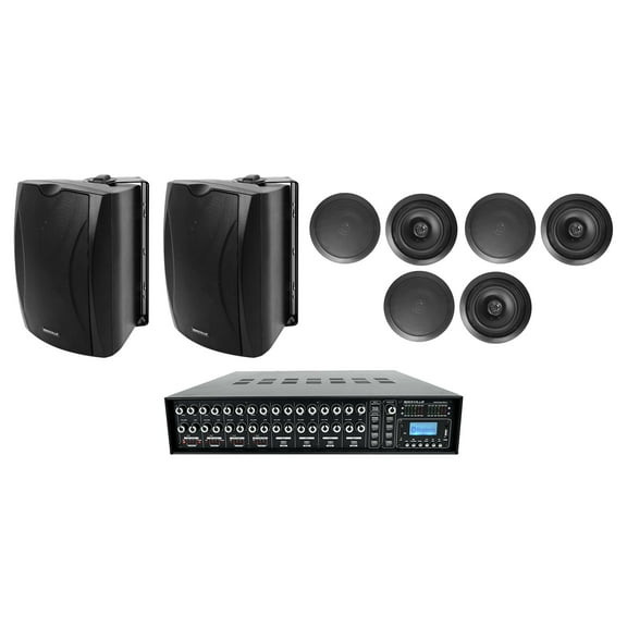 Rockville ROCK MATRIX Multi Room Home Receiver+6) Ceiling and 2) Black Wall Speakers
