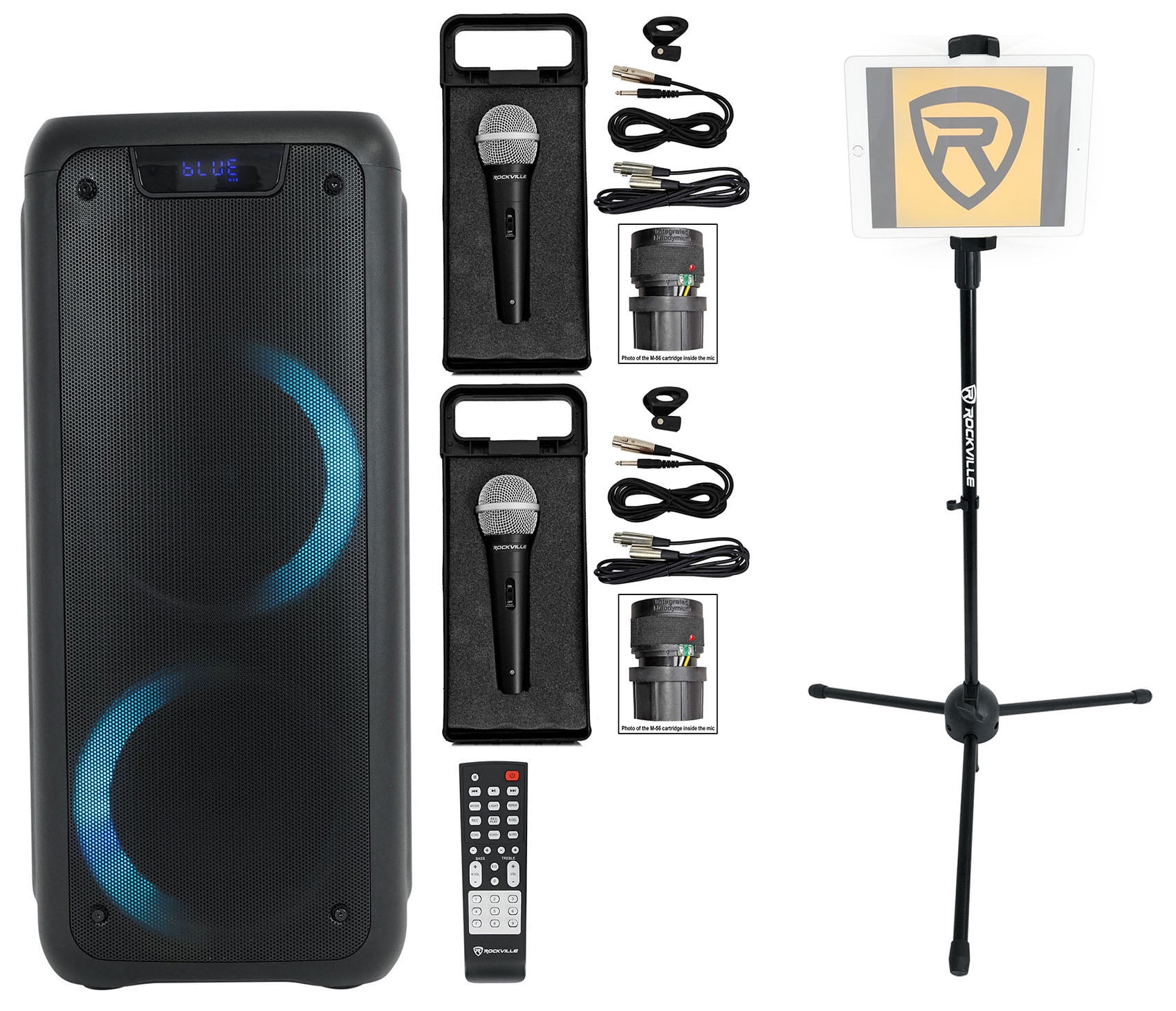 Rockville ROCK PARTY Dual 6.5" Karaoke Machine System w/LED's+Mics+Tablet Stand