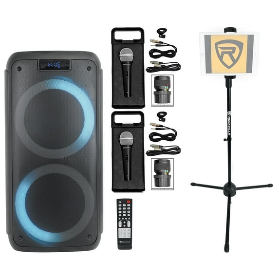 Rockville ROCK PARTY Dual 8" Karaoke Machine System w/LED's+2 Mics+Tablet Stand
