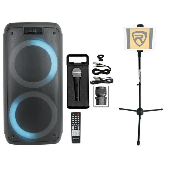 Rockville ROCK PARTY Dual 8" Karaoke Machine System w/LEDS's+Mic+Tablet Stand