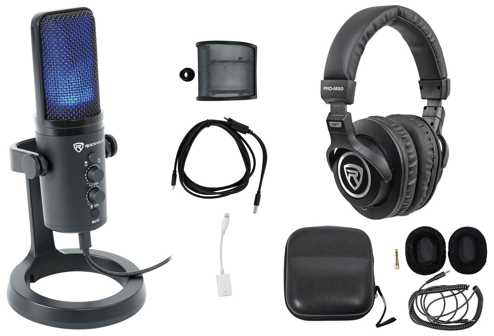 Rockville ROCK-STREAM PRO Gaming Streaming Recording USB Microphone+Headphones