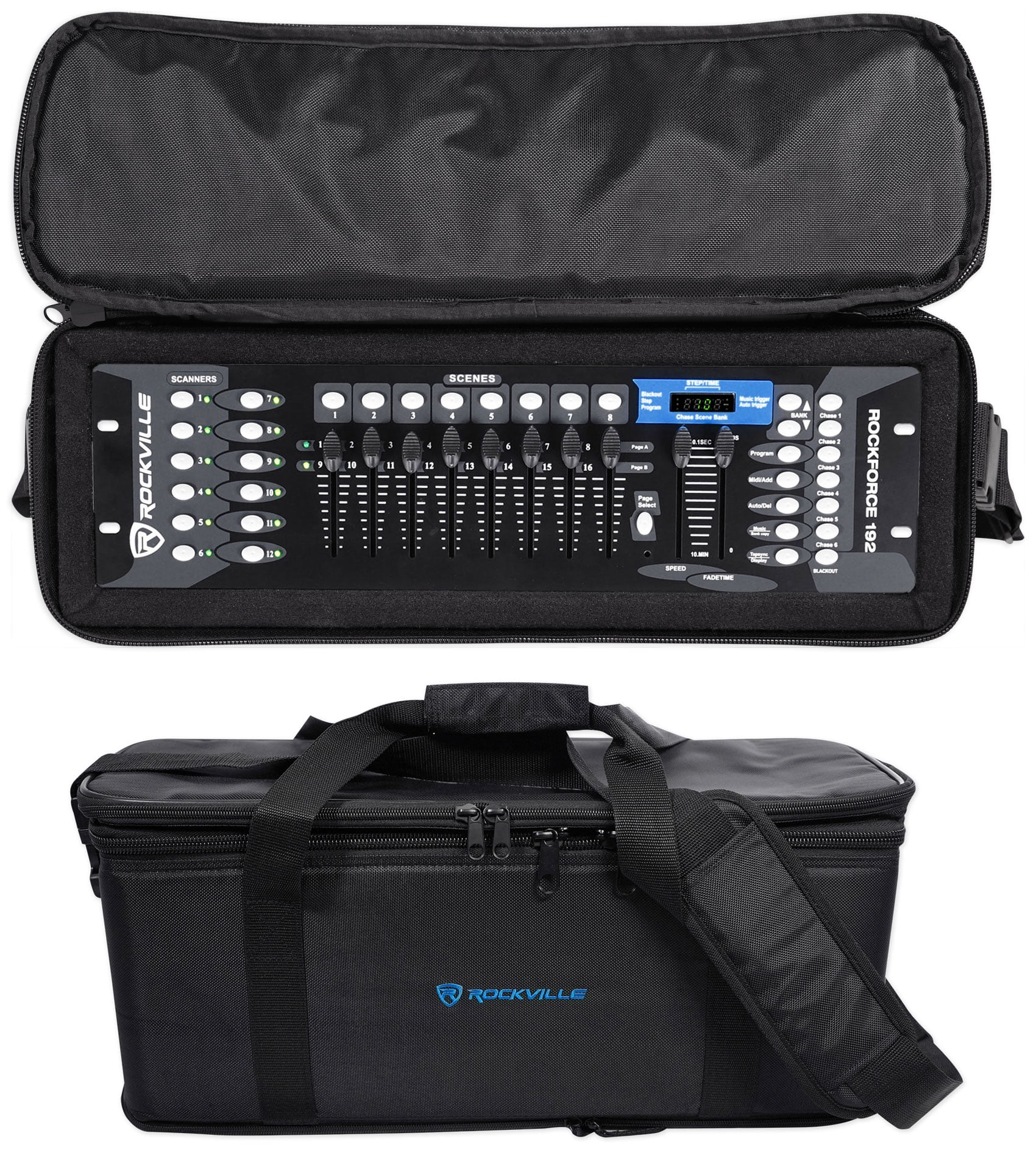Rockville ROCKFORCE 192-Channel DMX Lighting Controller Bundle with Rack Bag Carry Case