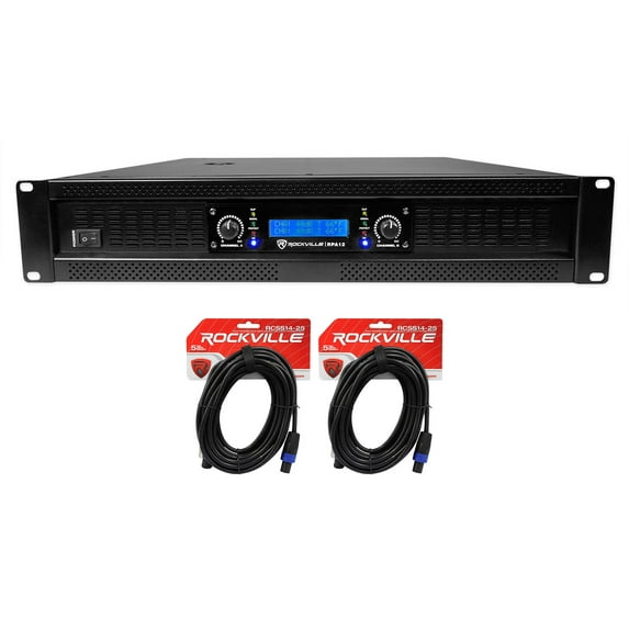 Rockville RPA12 5000w Peak/1400w RMS 2 Channel Power Amplifier Pro/DJ Amp+Cables