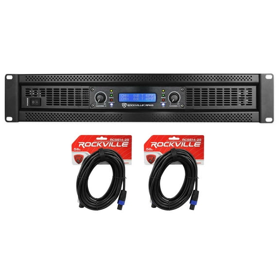 Rockville RPA16 10,000 Watt 2 Channel Power Amplifier Pro/DJ Amp+Speakon Cables
