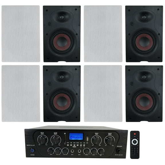 Rockville RPA40BT 4-Room/Zone Home Audio Kit w/Receiver+(8) In-Wall Speakers