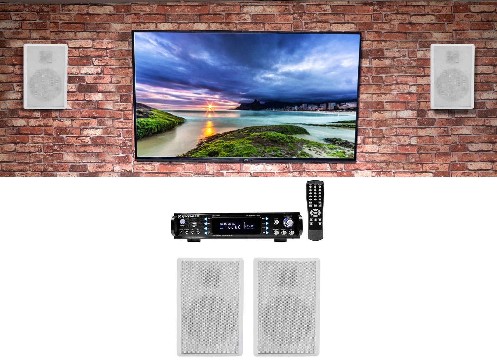 Rockville RPA60BT 1000W Home Theater Bluetooth Receiver+(4) 5.25" White Speakers