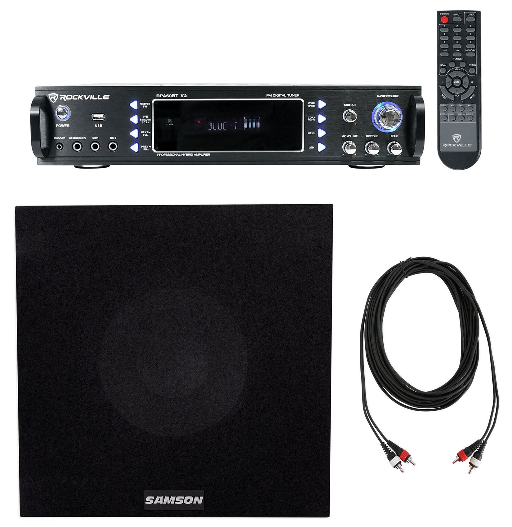 Rockville RPA60BT 1000w 2-Ch Bluetooth Amplifier Receiver Mixer+8" Subwoofer