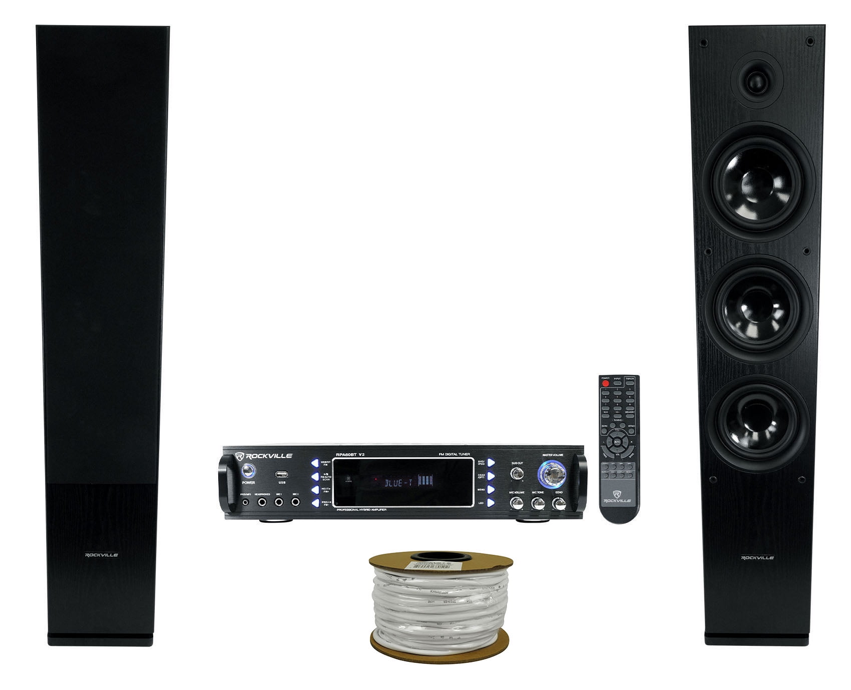 Rockville RPA60BT 1000w Bluetooth Stereo Home Receiver+(2) Black Tower Speakers
