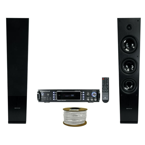 Rockville RPA60BT 1000w Bluetooth Stereo Home Receiver+(2) Black Tower Speakers