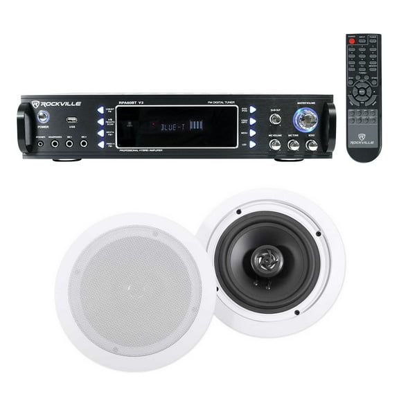 Rockville RPA60BT 1000w Home Theater Bluetooth Receiver +(2) In-Ceiling Speakers
