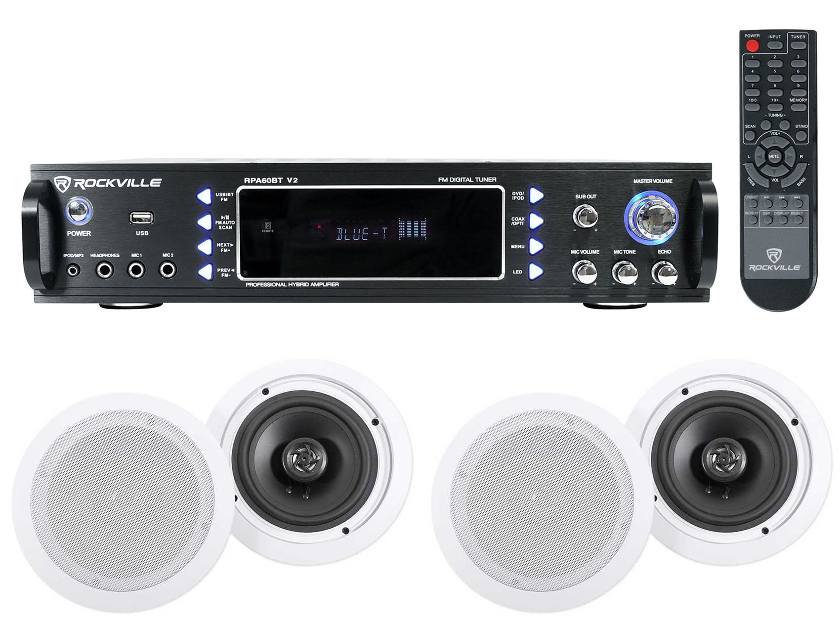Rockville RPA60BT 1000w Home Theater Bluetooth Receiver+ (4) In-Ceiling Speakers