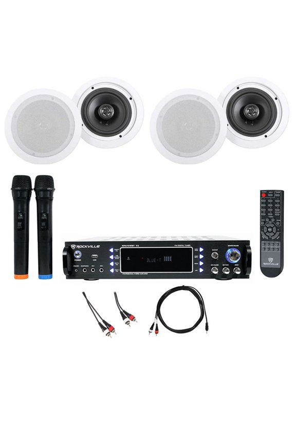 RPA70WBT Bluetooth Karaoke Amplifier+(4) 6.5" Ceiling Speakers+Mics