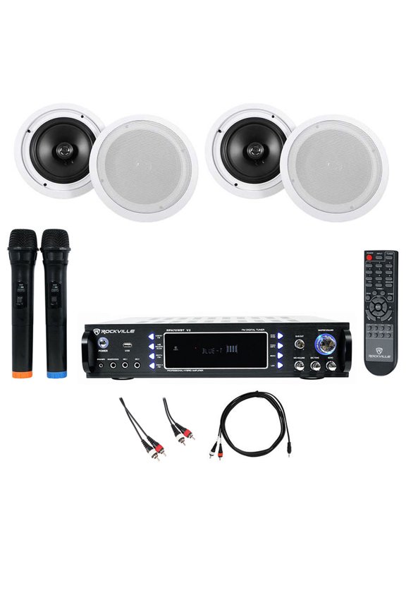 RPA70WBT Bluetooth Karaoke Amplifier+(4) 8" Ceiling Speakers+Mics