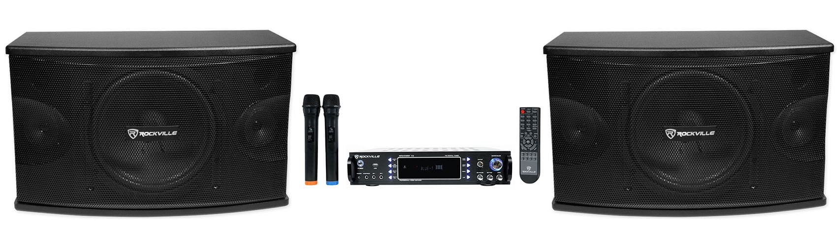 Rockville RPA70WBT Bluetooth Karaoke Amplifier/Mixer+(2) Mics+(2) 10 inch Speakers