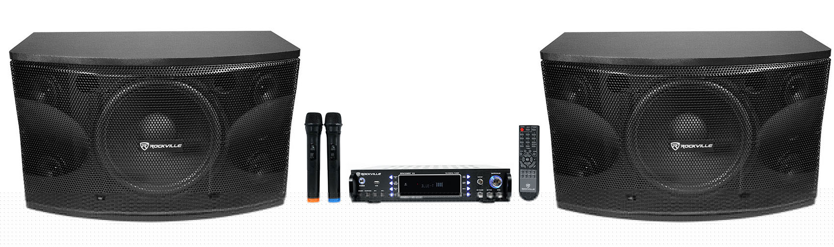 Rockville RPA70WBT Bluetooth Karaoke Amplifier/Mixer+(2) Mics+(2) 12 inch Speakers