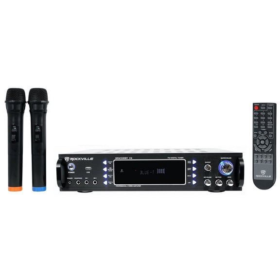 Rockville RPA70WBT Karaoke Amplifier Mixer, 2-Channel, 1000W Peak, Bluetooth/USB, Includes 2 Microphones