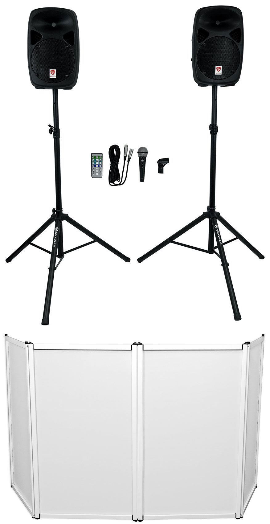 Rockville RPG102K Dual 10" Active Speakers DJ System Bluetooth+Mic+Stands+Facade - image 1 of 20