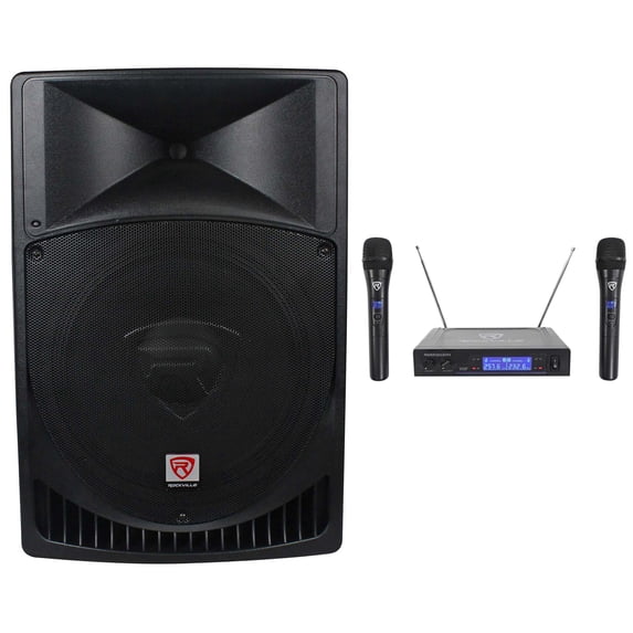 Rockville RPG15 15" Powered Active 1000w PA Speaker w/Dual Wireless Mics
