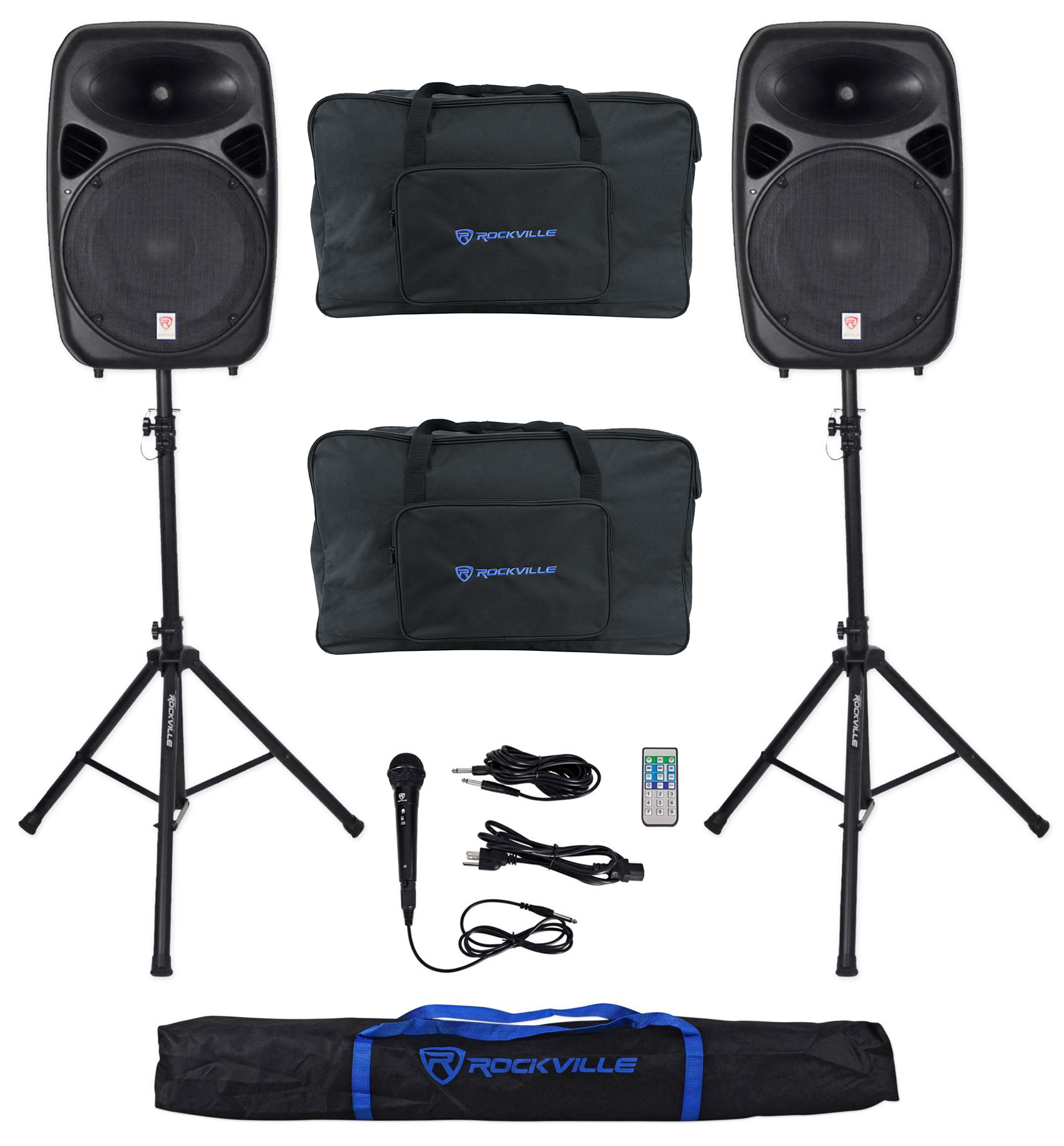 Rockville RPG152K Dual 15" Speakers w/Bluetooth+Mic+Stands+Cables+Carry Bags - image 1 of 11