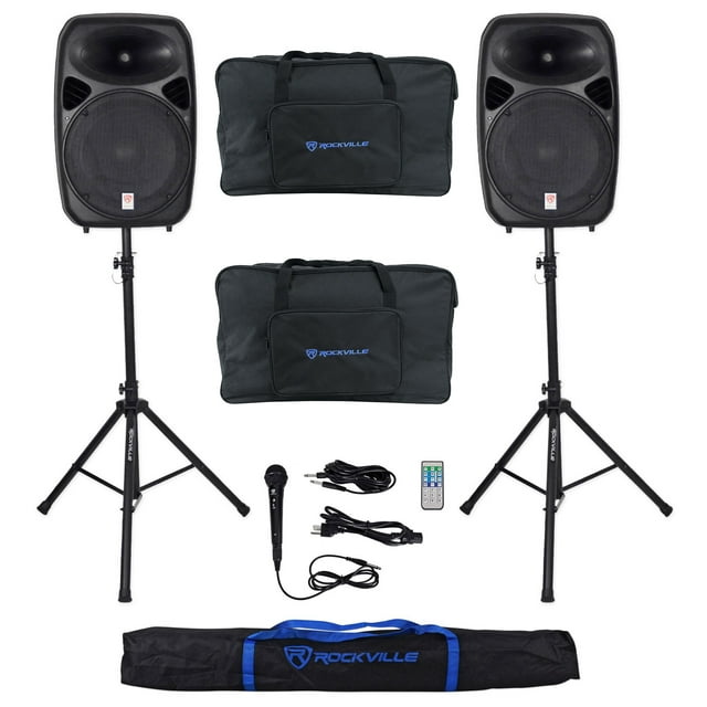 Rockville RPG152K Dual 15" Speakers w/Bluetooth+Mic+Stands+Cables+Carry Bags
