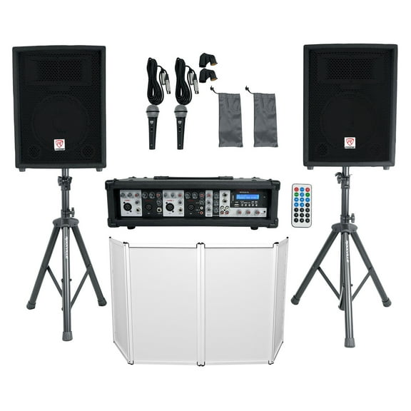 Rockville RPG2X10 PA System Mixer/Amp+10" Speakers+Stands+Mics+Bluetooth+Facade