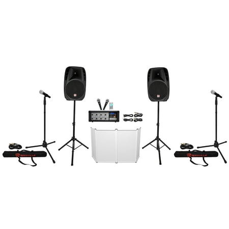 Rockville RPG2X15 PA System Mixer/Amp+15" Speakers+Stands+Mics+Bluetooth+Facade