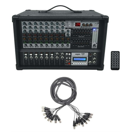 Rockville RPM109 12 Channel 4800w Powered Mixer , 7 Band EQ+8-Ch Snake Cable